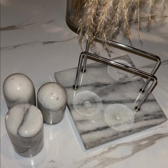 Marble Salt and Pepper Shaker Set with Holder - Picture 2 of 4